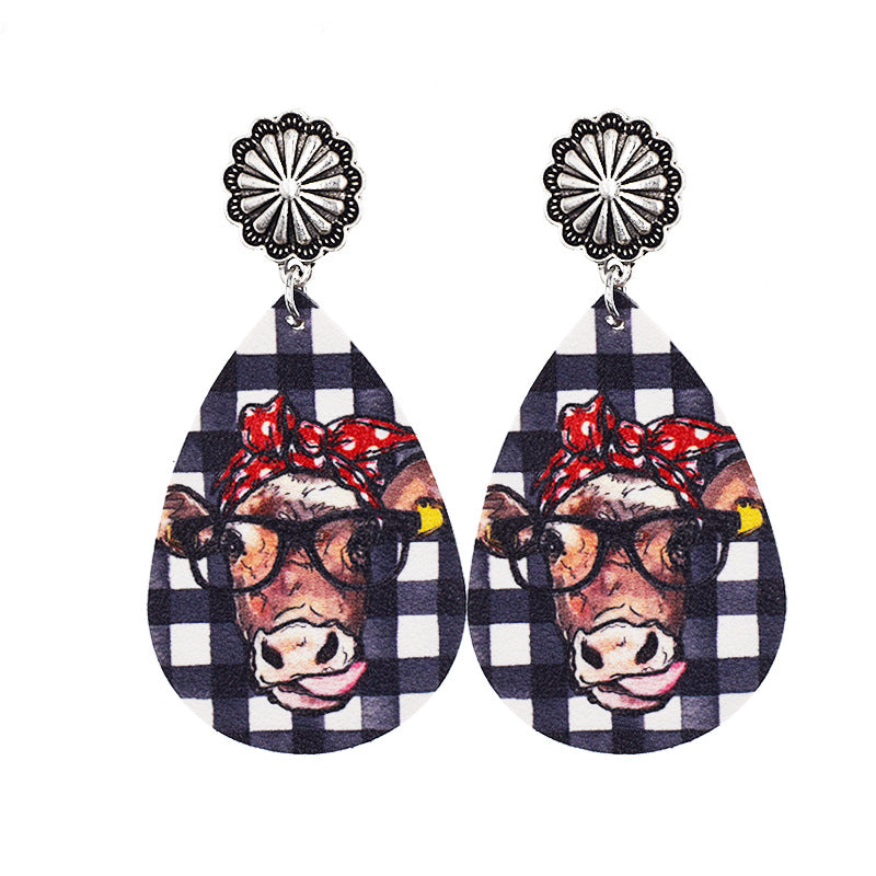 Wholesale Western Style Cow Leather Drop Earrings